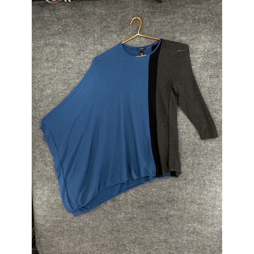 Alfani Asymmetrical Colorblock Knit Top Womens L Blue Grey Black Draped Crewneck
